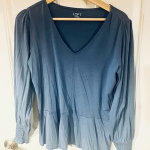 Ann Taylor Loft Outlet blue peplum style long sleeve v-neck shirt - Size S -NWT!
